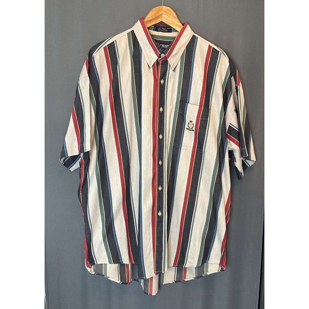 Chaps Ralph Lauren Cotton Button-Up Shirt XL Multicolor Stripe Short Sleeve 90s